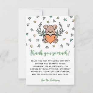 Orange Green Bear Themed Baby Shower Thank You Card