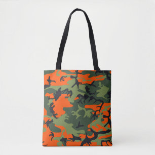 Orange, Green, Black Camo Camouflage Tote Bag