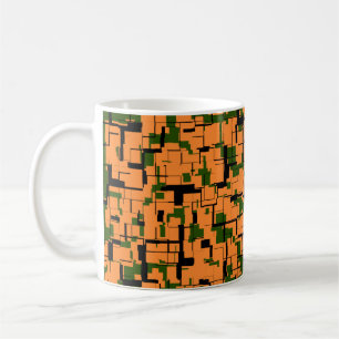 Orange Green Black Digital Camo Pattern Coffee Mug