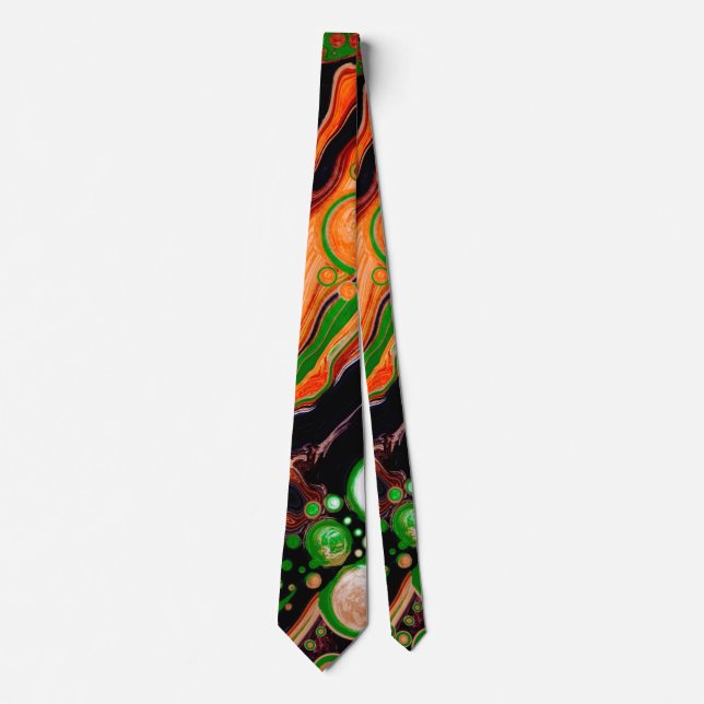 Orange, green, Black Digital Fluid Art   Postcard Tie (Front)