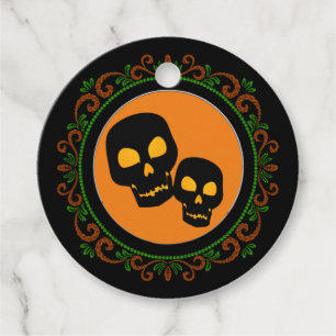 Orange Green Black Skulls Halloween Favour Tags