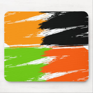 Orange Green Black White Brush Stroke Paint Mouse Mat