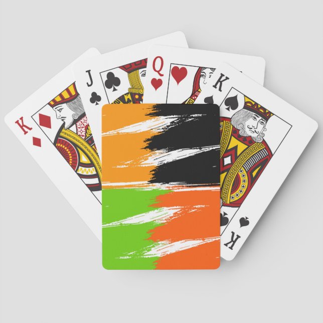 Orange Green Black White Brush Stroke Paint Playing Cards (Back)