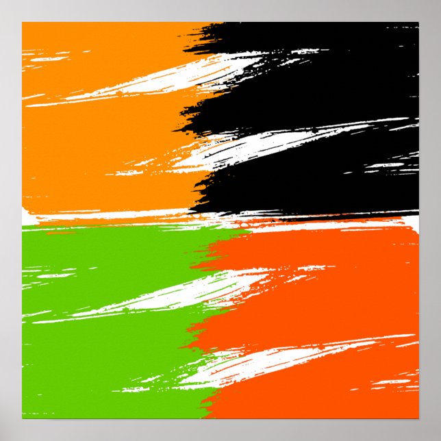 Orange Green Black White Brush Stroke Paint Poster (Front)