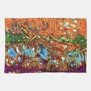 Orange, Green, Blue, Purple Marble Artwork Tea Towel
