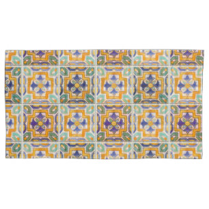 Orange-Green-Blue Tile Pillowcase