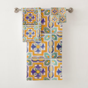 Orange-Green-Blue Tile Towel