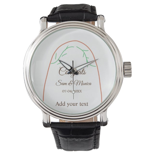 Orange green boho congrats add name date arches watch (Front)