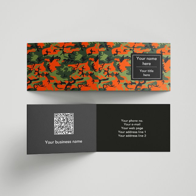 Orange Green Camouflage, Military, Army Business Card (Creator Uploaded)
