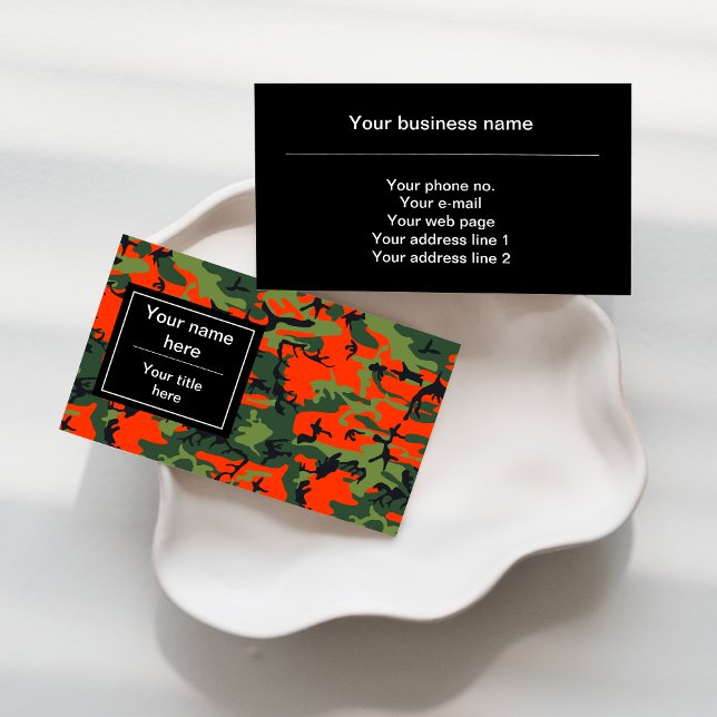 Orange Green Camouflage, Military, Army Business Card (Creator Uploaded)