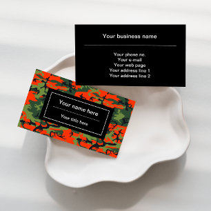 Orange Green Camouflage, Military, Army Business Card