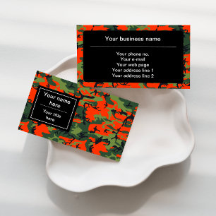 Orange Green Camouflage, Military, Army Business Card