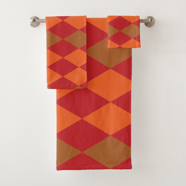 Orange Green Chequered Diamond  Bath Towel Set (Insitu)