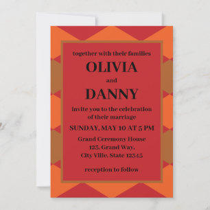 Orange Green Chequered Diamond Pattern Wedding Invitation