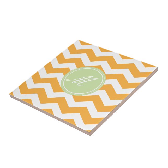 Orange & Green Chevron with Monogram Tiles (Side)