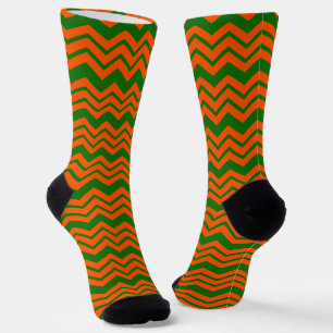 Orange Green Chevron Zigzag Design Socks