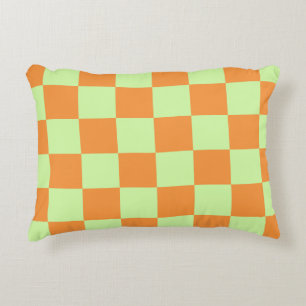 Orange Green Citrus Chequered Gingham Pattern Decorative Cushion