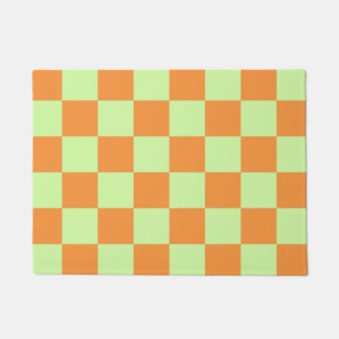 Orange Green Citrus Chequered Gingham Pattern Doormat