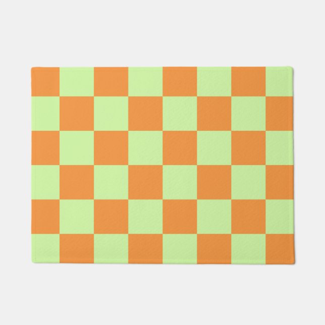 Orange Green Citrus Chequered Gingham Pattern Doormat (Front)