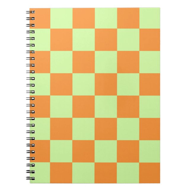 Orange Green Citrus Chequered Gingham Pattern Notebook (Front)
