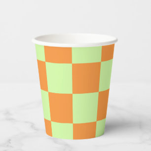 Orange Green Citrus Chequered Gingham Pattern Paper Cups