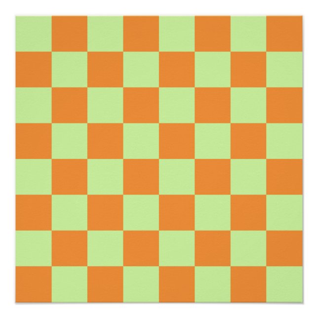 Orange Green Citrus Chequered Gingham Pattern Poster (Front)