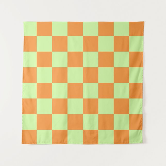Orange Green Citrus Chequered Gingham Pattern Tapestry (Front)