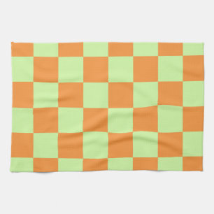Orange Green Citrus Chequered Gingham Pattern Tea Towel