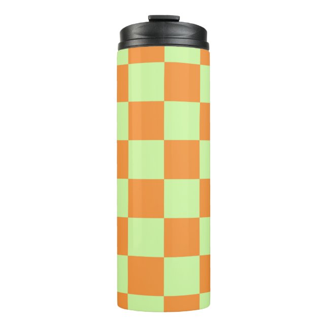 Orange Green Citrus Chequered Gingham Pattern Thermal Tumbler (Front)