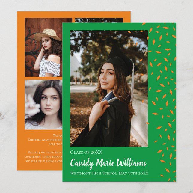 Orange Green Confetti Graduation Announcement (Front/Back)