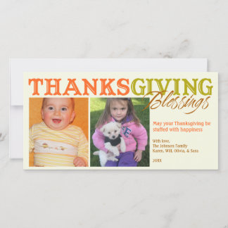 Orange green custom photos Thanksgiving blessings Holiday Card