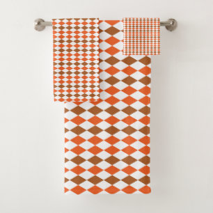 Orange Green Diamond Geometric Pattern Bath Towel Set