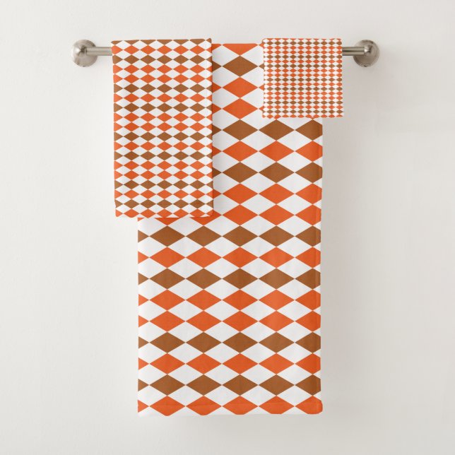 Orange Green Diamond Geometric Pattern  Bath Towel Set (Insitu)