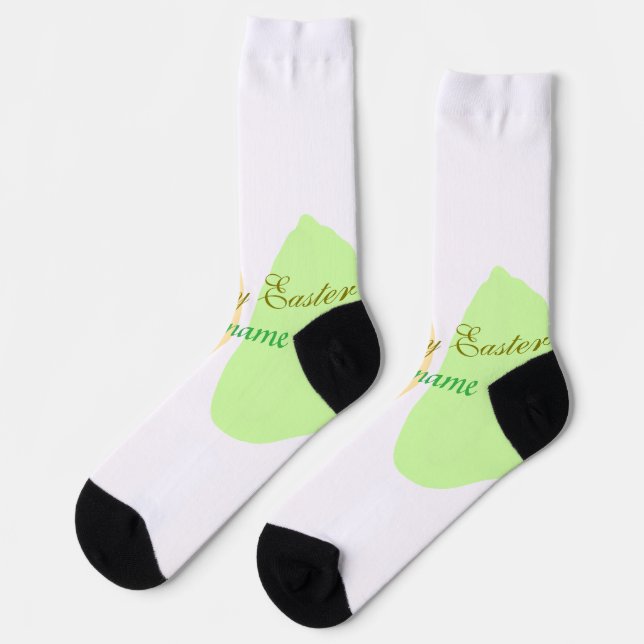 Orange green egg happy easter add name message sim socks (Left)