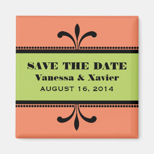 Orange/Green Fancy Art Deco Save the Date Magnet