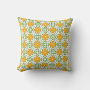 Orange green floral pattern mosaic tile flower cushion