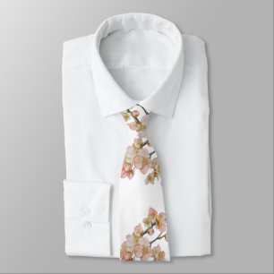 Orange green floral tree blossoms tie