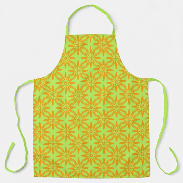 Orange Green Flower Seamless Pattern Apron (Front)