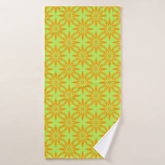 Orange Green Flower Seamless Pattern Bath Towel (Bath Towel)