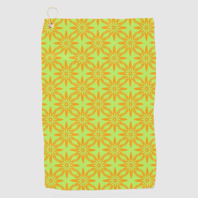 Orange Green Flower Seamless Pattern Golf Towel (Front)