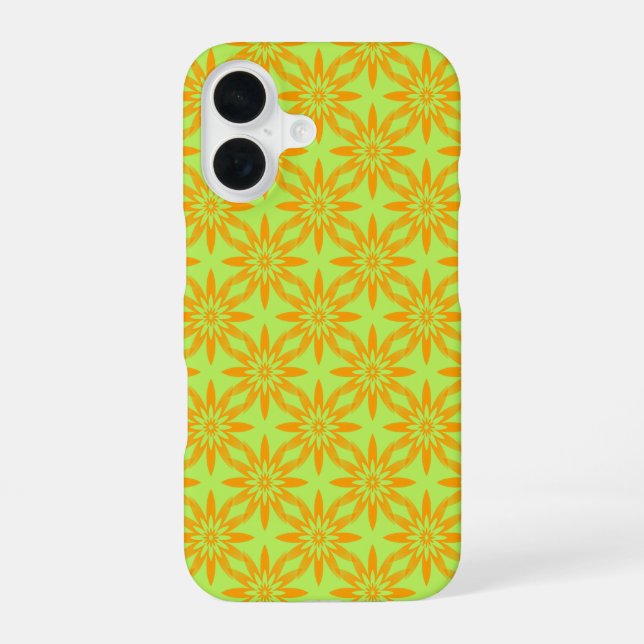 Orange Green Flower Seamless Pattern iPhone 16 Case (Back)