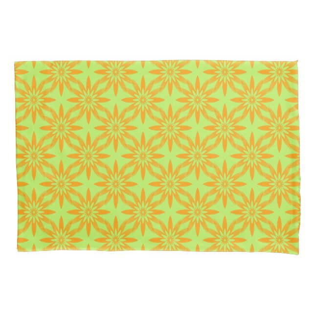Orange Green Flower Seamless Pattern Pillowcase (Front)