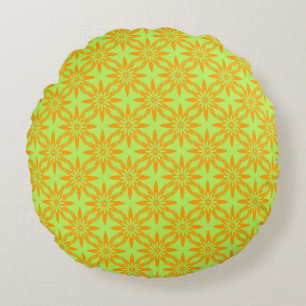 Orange Green Flower Seamless Pattern  Round Cushion