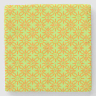Orange Green Flower Seamless Pattern Stone Coaster