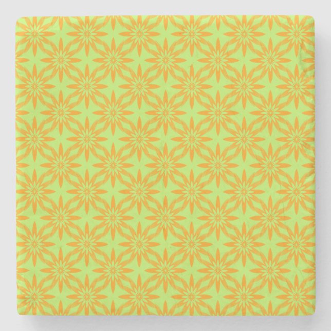 Orange Green Flower Seamless Pattern Stone Coaster (Front)
