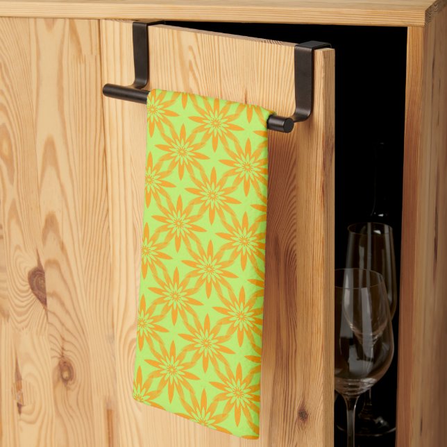 Orange Green Flower Seamless Pattern Tea Towel (Thirds Fold)