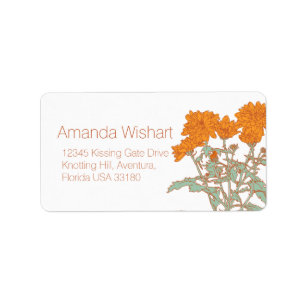Orange green flower wedding reply address label