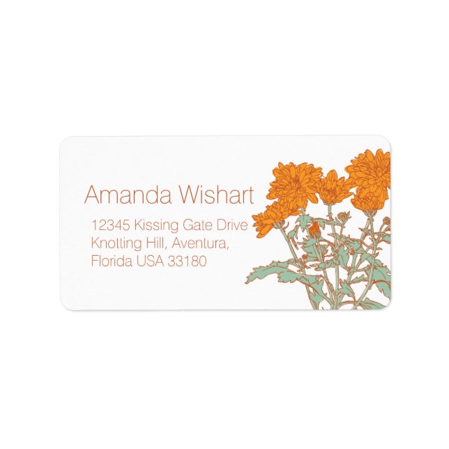 Orange green flower wedding reply address label (Front)