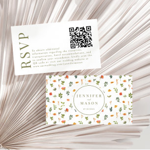 Orange green flower wedding RSVP QR code cards