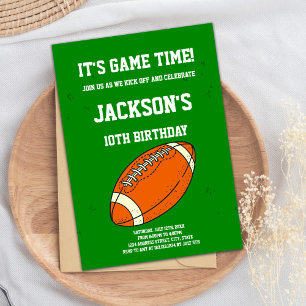 Orange Green Football Birthday Invitations